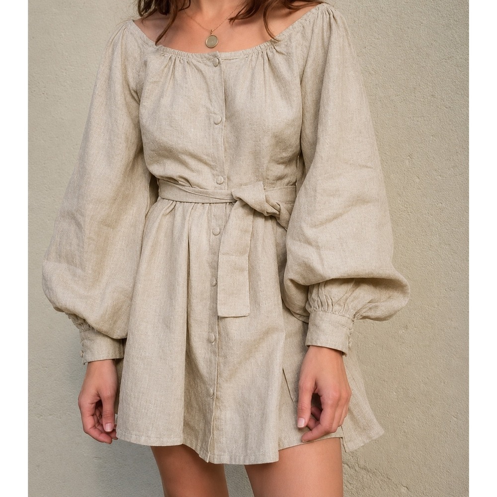 Yoli & Otis Liliana Linen Button Front Mini Dress Sz 6 Puff Sleeve Australia